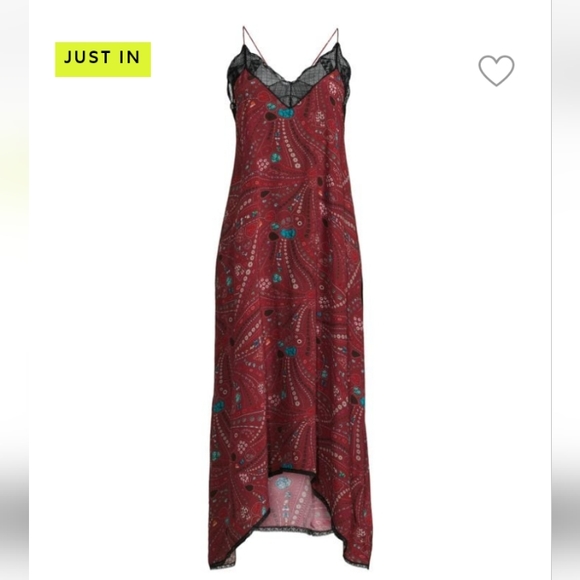 Zadig & Voltaire Risty Psyche Mixed Print Midi Dress In Wine Size Small - Picture 3 of 14